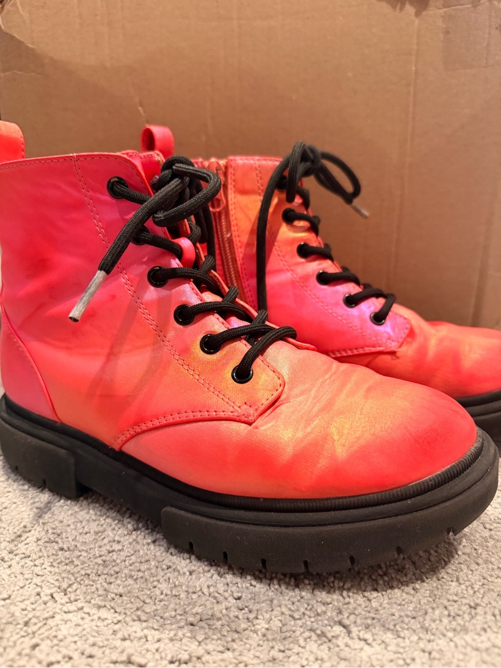 Target Neon Coral Lace-Up Combat Boots with Black Laces